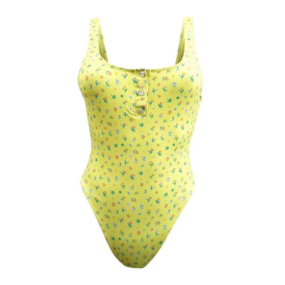 Frankies Bikinis x Pamela Anderson Women's Floral One Piece Swimsuit (S, Yellow)